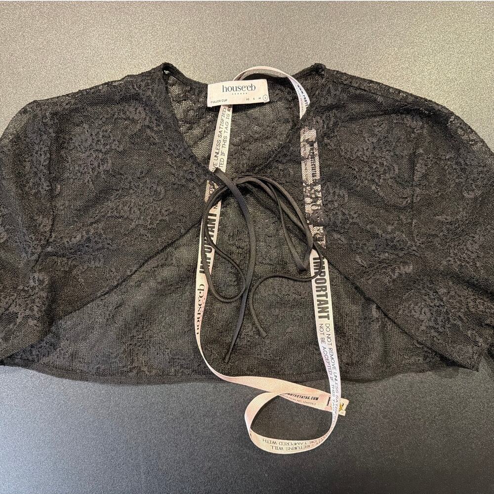 NWOT House of CB London Lace Tie Front Crop Top Long Sleeve, Black, Size Large - Picture 4 of 4